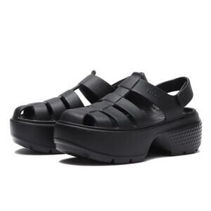 Crocs Stomp Fisherman Sandal Black Platform Slide Sandal Mens 7 / Womens 9